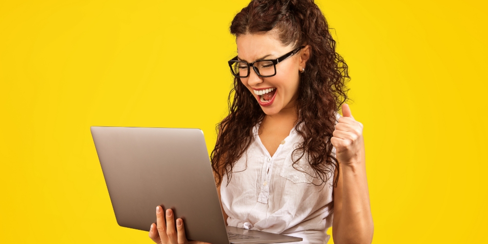 woman surprised by website design