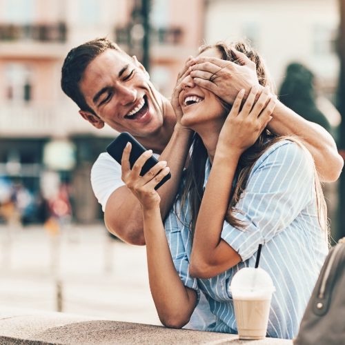 man surprising woman