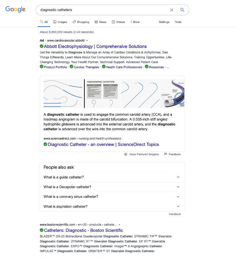Google Search for Dianostic Catheters