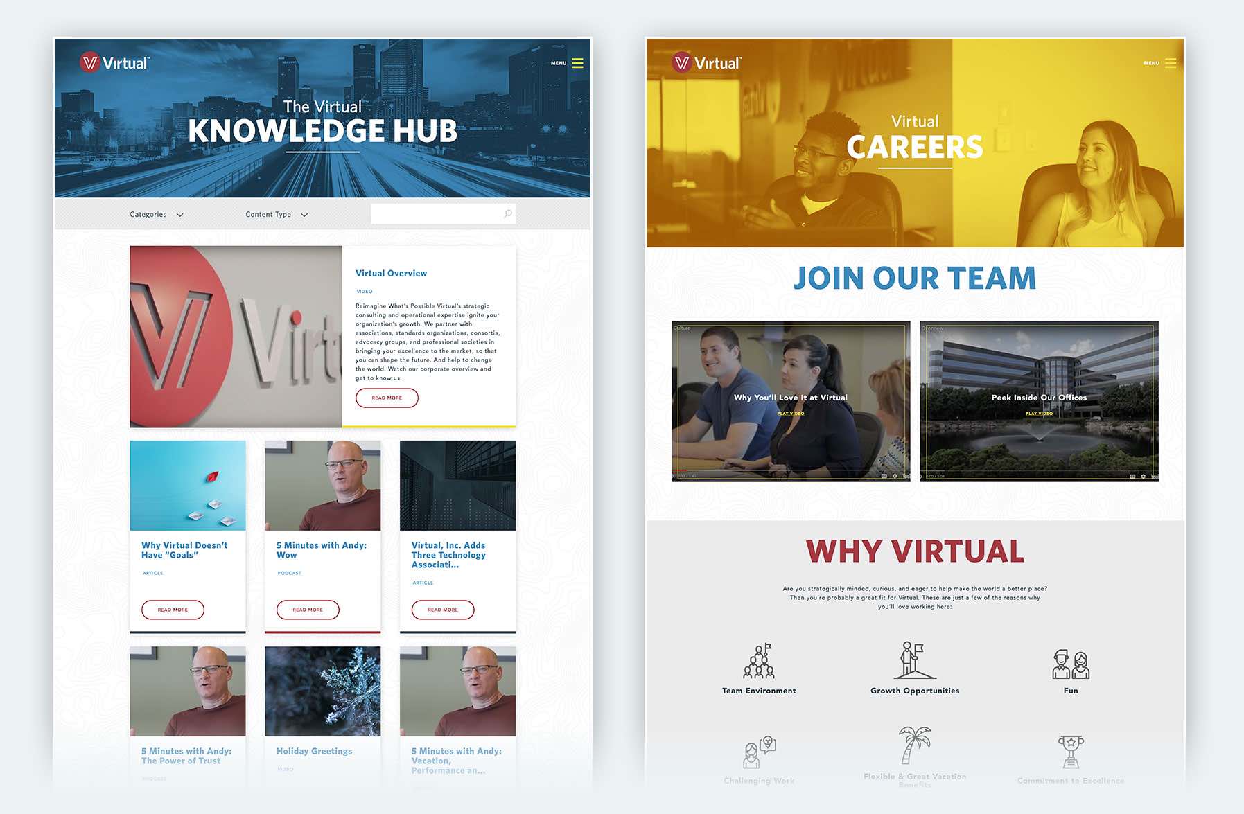 virtual knowledge hub and careers website designs
