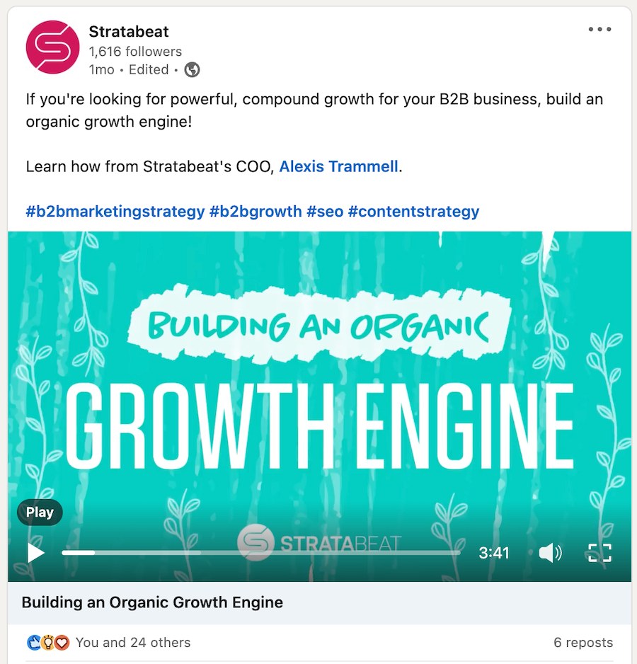 Content Repurposing Example - Organic Growth Engine Video in LinkedIn
