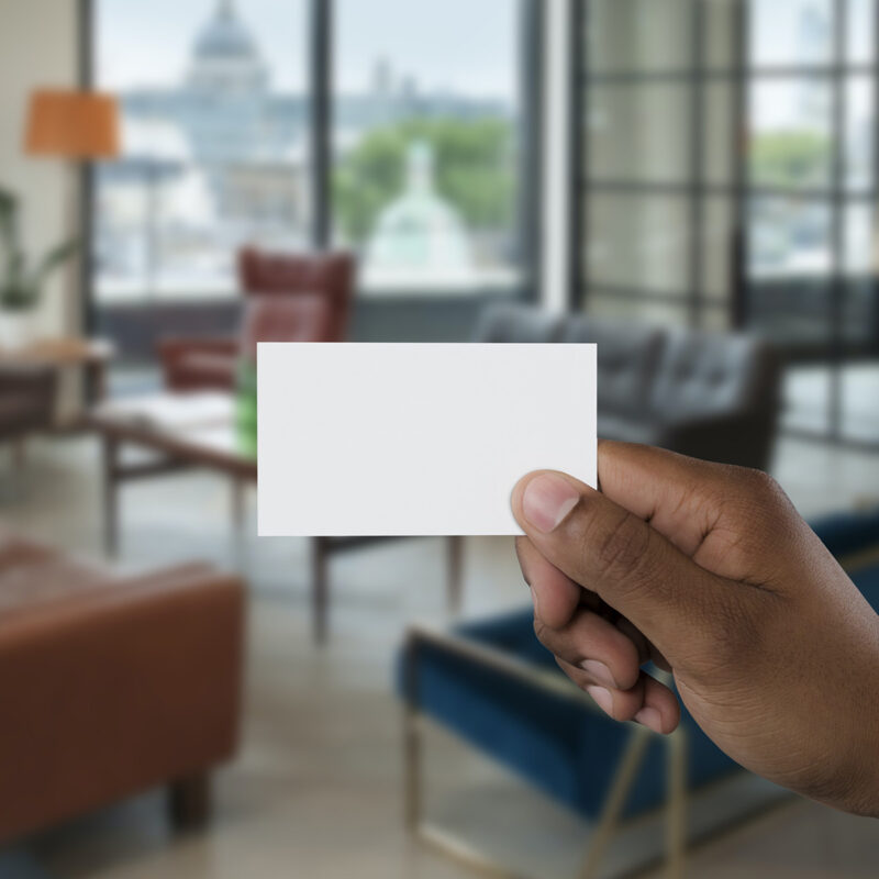 white index card over office
