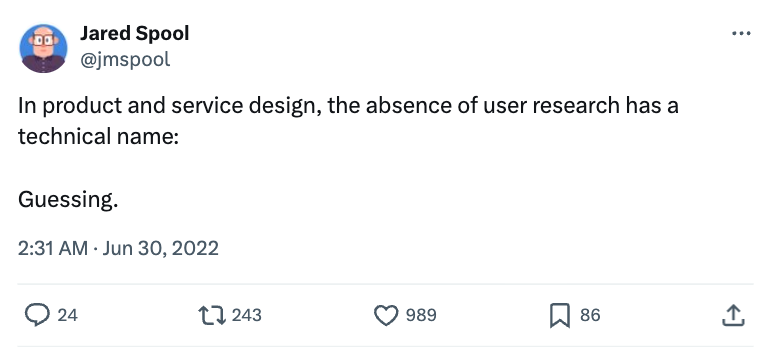jim spol tweet about user research