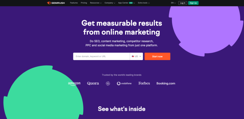 get measurable results - semrush homepage