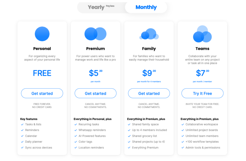 Any.do pricing page free trial