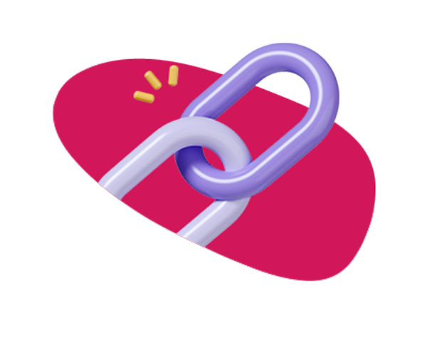 two purple chain links connected to signify an internal link with a blue blob to describe content