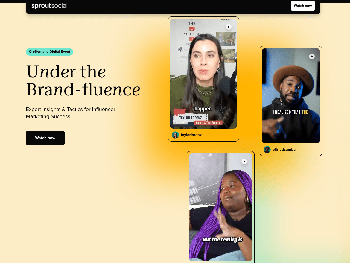 SproutSocial's on-demand digital event 'Under the Brand-fluence' featuring influencer marketing insights and tactics.