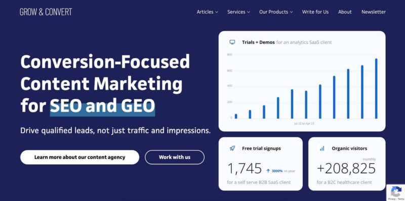 grow and convert home page screenshot